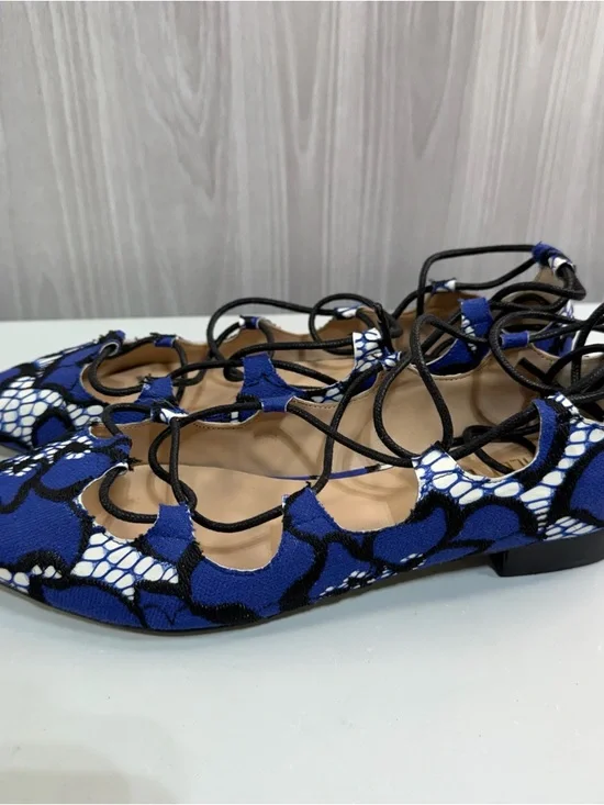 Anthropologie Billy Ella Blue Gillie Printed Lace Up Point Toe Ballet Flat Sz 8 - Picture 2 of 6